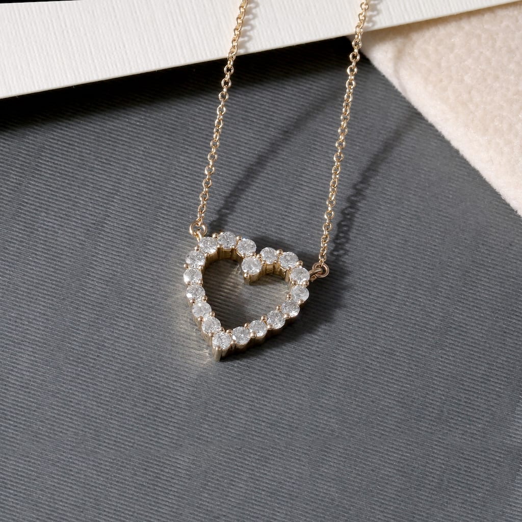 IGI Certified 14K Gold 1/2ct Diamond Open Heart Pendant Necklace for Women