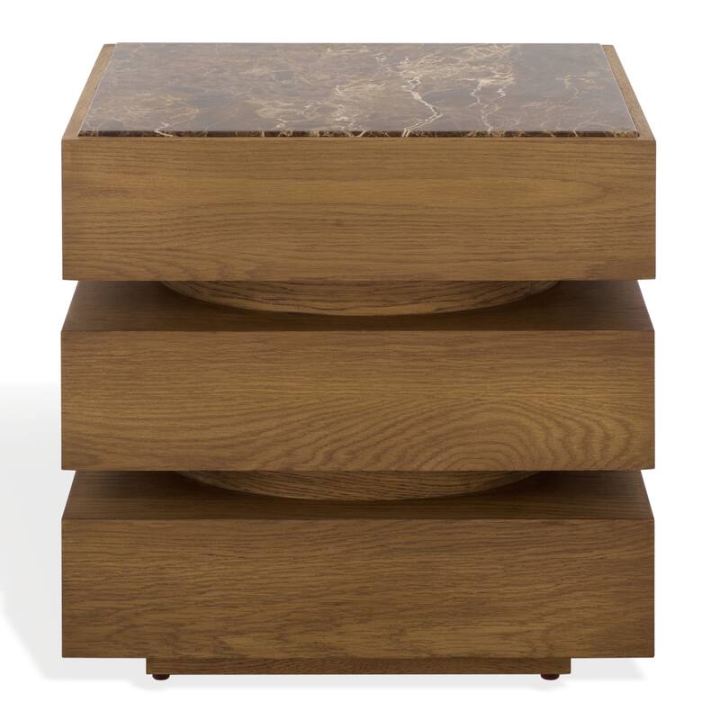 SAFAVIEH Couture Shayrina Marble Accent Table - 22"W x 18"D x 23"H - Walnut/Dark Brown