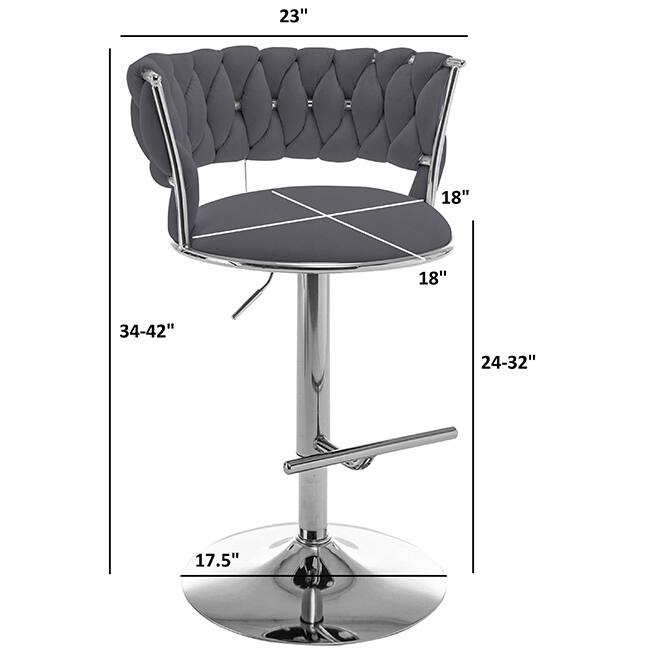 Best Quality Furniture Adjustable Velvet Barstools with Round Chrome Finish Base (Set of 2)