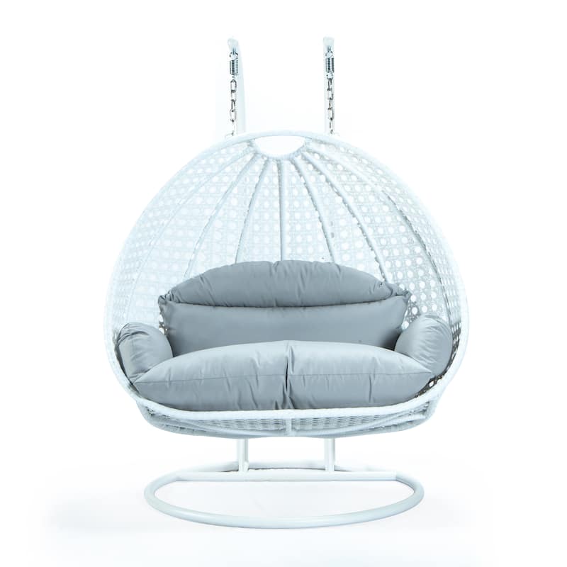 Egg Shaped 2-Person Swing Chair Set with Iron Stand Removable and Washable Cushion for Indoor Outdoor