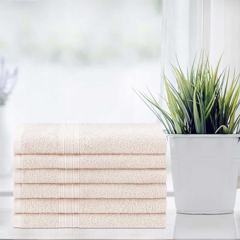 Eco-Friendly Sustainable Cotton Hand Towel by Superior (Set of 6) - Ivory
