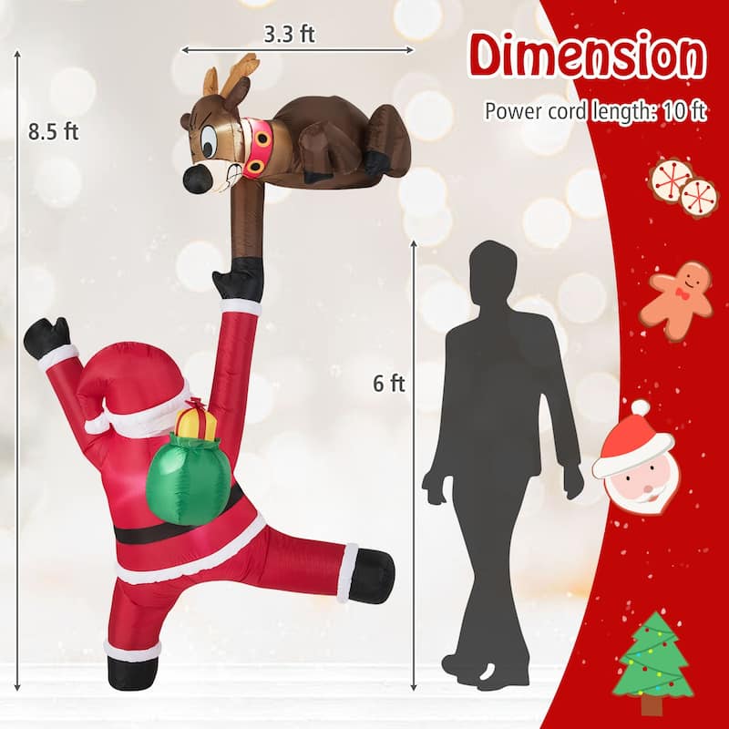 8.5 Feet Christmas Inflatable Santa with Reindeer LED Lights Outdoor Holiday Decoration