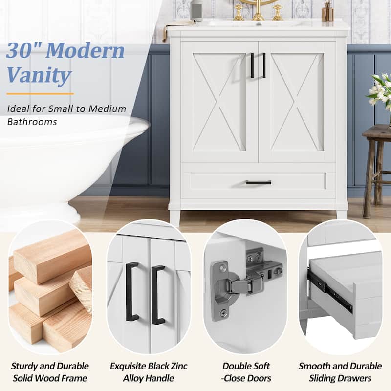 GDFStudio - Seren Wood & Ceramic Bathroom Vanity with Sink, Soft-Close Door, Shelf & 3 Drawers