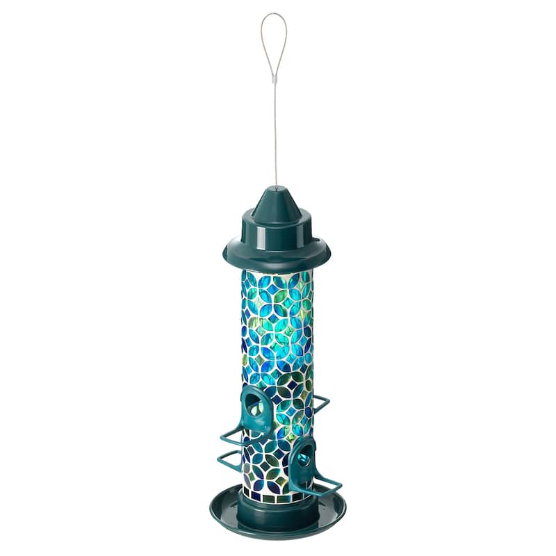 Glitzhome 20''H Tall Hanging Blue/Green Mosaic Birdfeeder