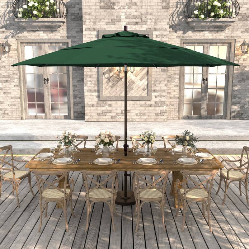 California Umbrella 11' Round Aluminum Crank Open Auto Tlit Patio Umbrella, Bronze Finish, Double Wind Vent. - Forest Green