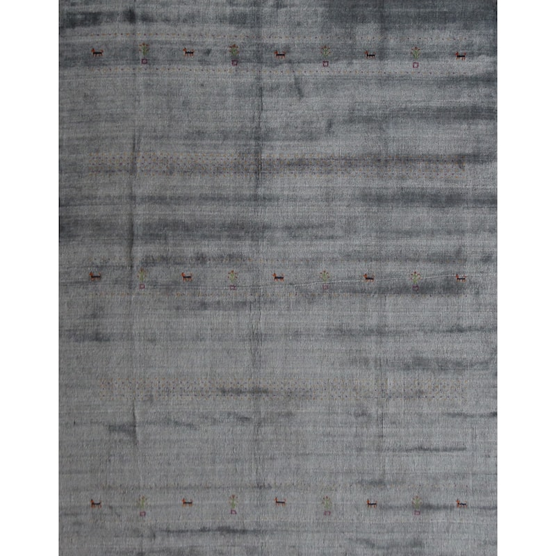 Hand Knotted Oriental 100% Wool Carpet Tribal Tribal Greys & Charcoal Gabbeh Area Rug - 9' 8'' X 8' 1''