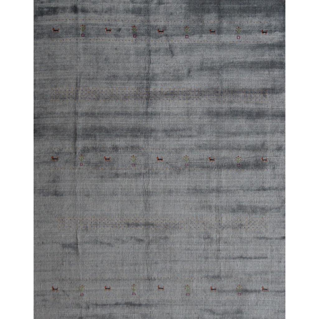 Hand Knotted Oriental 100% Wool Carpet Tribal Tribal Greys & Charcoal Gabbeh Area Rug - 9' 8'' X 8' 1''