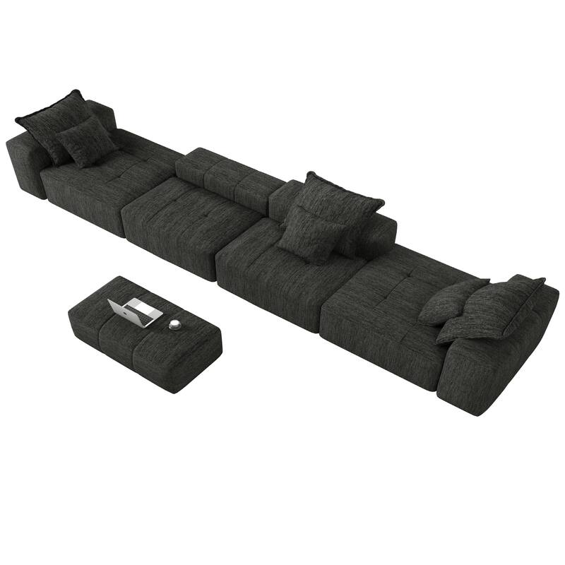 Modern Oversized Chenille Modular Sectional Sofa Tufted Sofa with 6 Pillows and Ottoman for Living Room