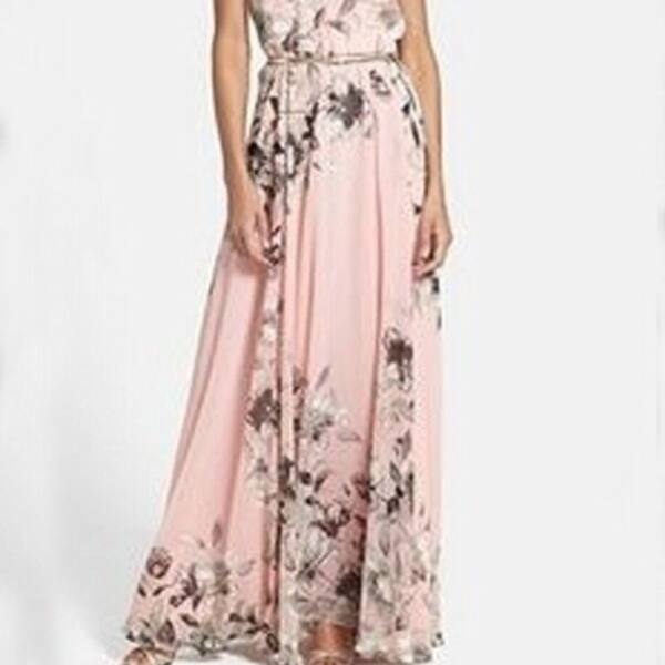 Shop Stylish Dress Summer Flower Printed Chiffon Long Maxi Dress