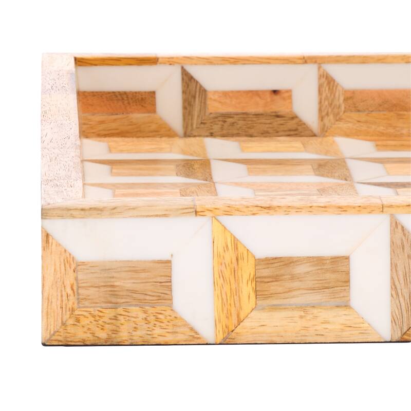 SAFAVIEH Home Aria Antique Ivory/Natural Brown Resin/Mango Wood Tray Set of 2