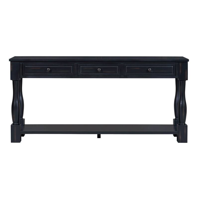 63"Long Console Table with 3 Drawers and Shelf for Entryway and Living Room in Mediterranean Design