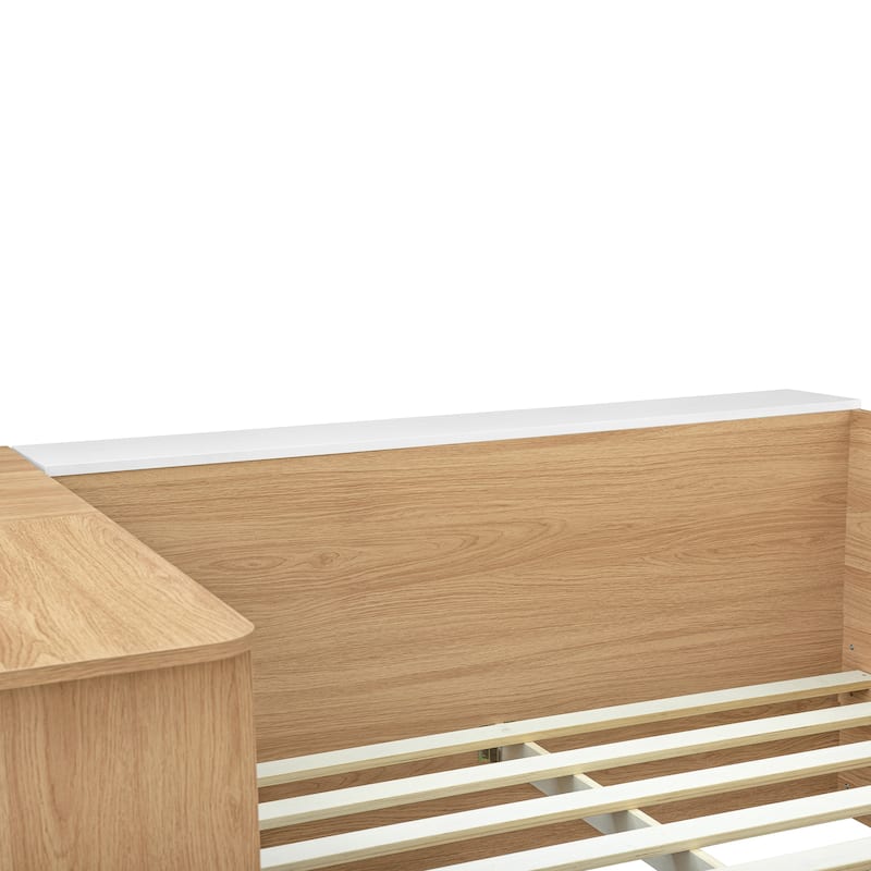 Full Size Corner Bed Frame with 6 Drawers, Wood Platform Storage Bed with Shelves and Wardrobe & Desk, Modern Floor Bed Frame