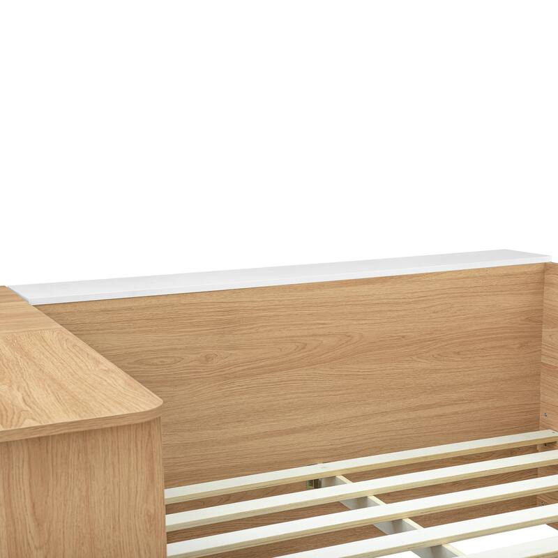 Full Size Wooden Platform Bed with 6 Drawers, Shelves, Desk, and Wardrobe