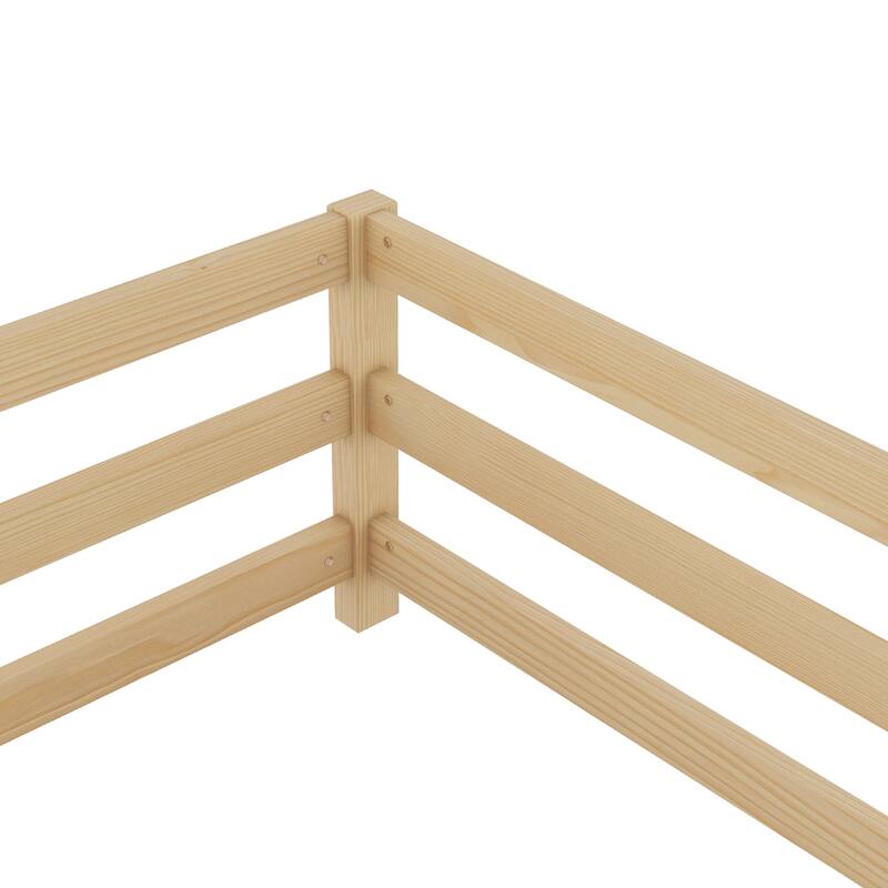 Anmytek Kids Montessori Bed Twin Size with Safety Rail Natural Wood Frame