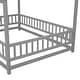 preview thumbnail 37 of 69, Floor Wooden Bed with House Roof Frame, Fence Guardrails