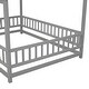 preview thumbnail 56 of 71, Floor Wooden Bed with House Roof and Fence Guardrails for Kids' Bedroom
