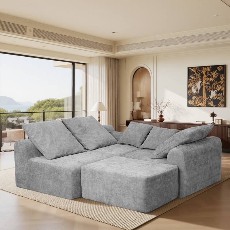 111.2" Modern L-Shaped Sectional Sofa - Modular Couch with Adjustable Configurations, Soft Melange chenille Fabric