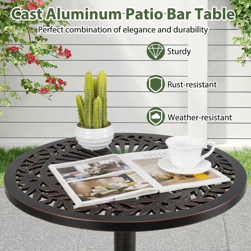 Costway 24” Patio Round Bar Table with Carved Texture for Garden - Bronze - See Details