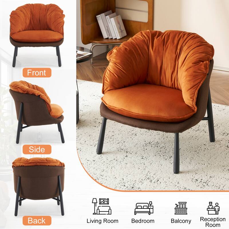 Modern Velvet Accent Chair with Wooden Frame and Black Metal Legs for Living Room or Lounge Seating - 27.4"L x 27"W x 29.1"H
