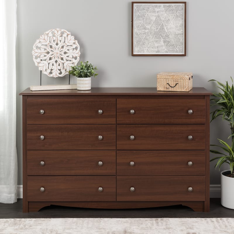 Prepac Sonoma 8 Drawer Double Dresser for Bedroom, Wide Chest of Drawers, Traditional Bedroom Furniture - Cherry