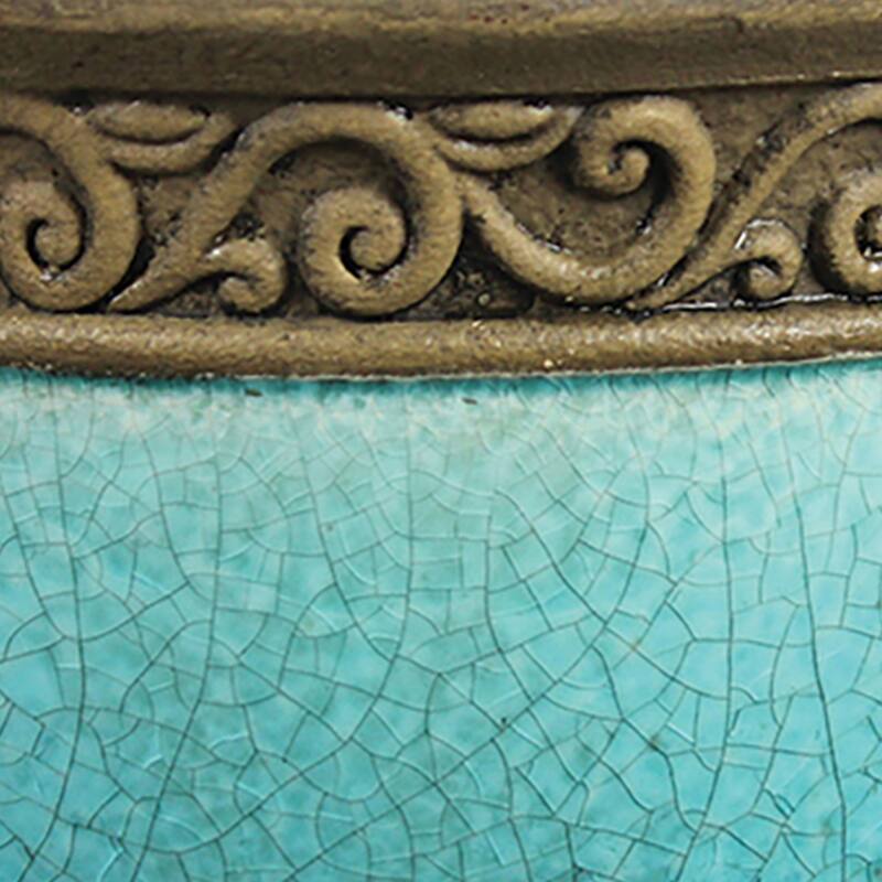 Southern Patio Cadiz 8" Diameter Crackled Ceramic Planter Pot with Saucer, Teal - 8.16