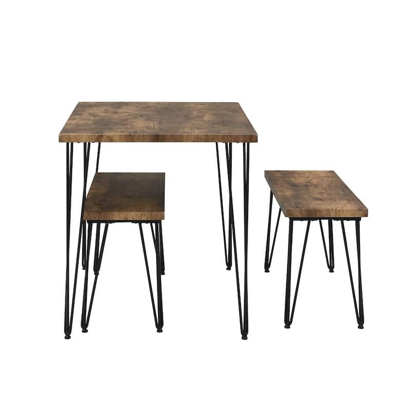 Rustic Farmhouse 3Piece Dining Table Set with 2 Benches,Thick Table