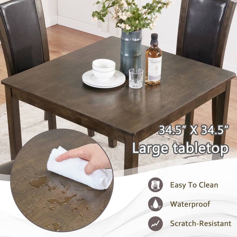 Farmhouse Rustic Style Wooden Dining Table Set with Upholstered Chairs