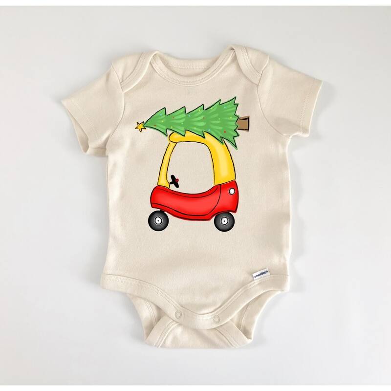 Red Car Christmas Tree Little - Baby Boy Girl Clothes Infant Bodysuit Funny Cute - White - 6-9M