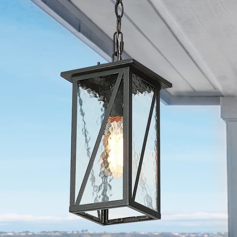 Modern Farmhouse Black 1-Light Outdoor Wall Sconces Glass Post Pendant Lights - W6.3" x H12.6"   - Pendant Light