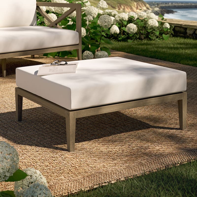 Northlake Outdoor Patio Teak Ottoman - Weathered Gray White