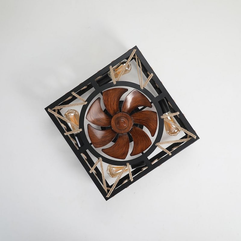 Modern black 7-blade ceiling fan with lights and remote control