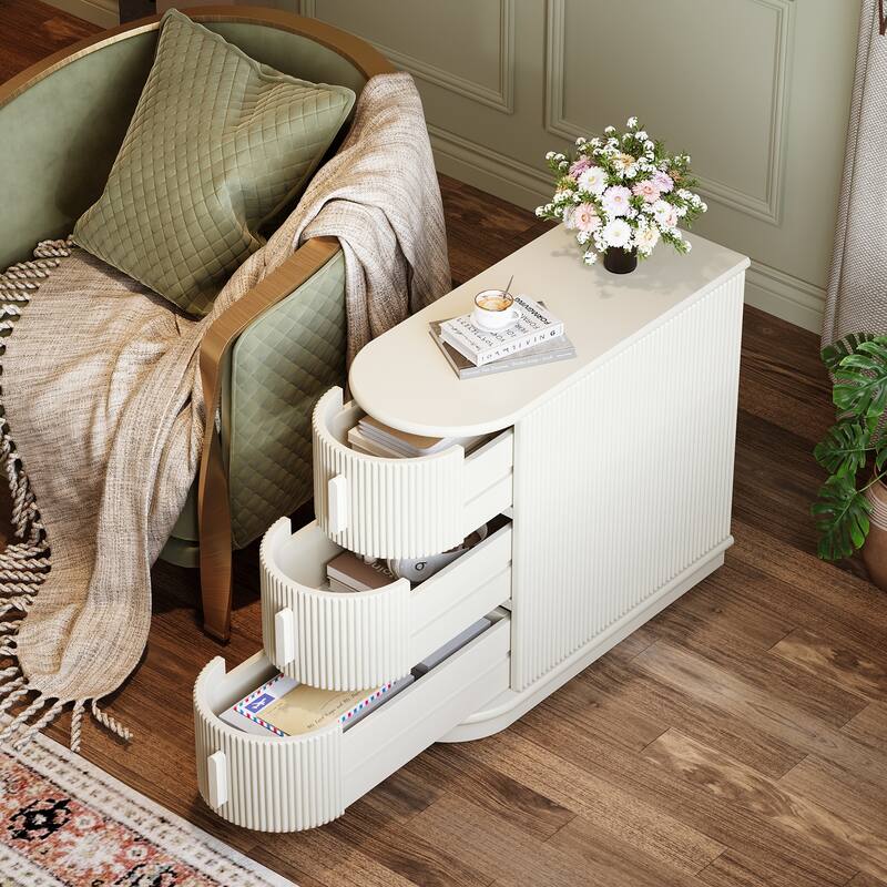 Solid Wood Side End Table with Drawers for Living Room