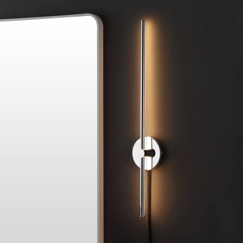 Marion 27.25" 1-Light Modern Minimalist Iron Adjustable Bar Integrated LED Plug-In Sconce, by JONATHAN Y