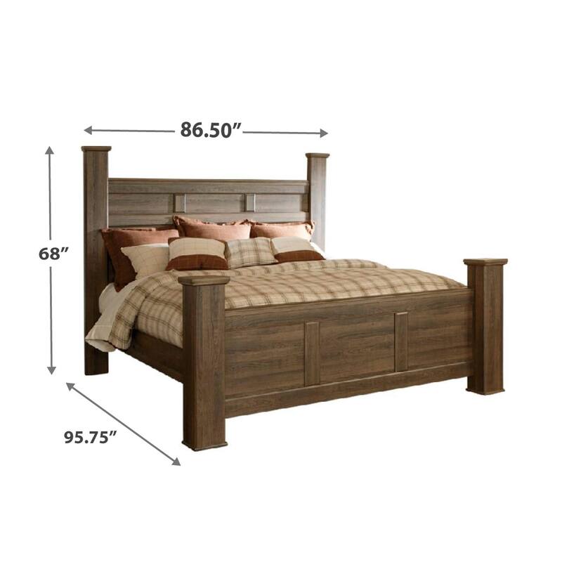 Joi California King Size Poster Bed, Aged Oak Brown Rough Sawn