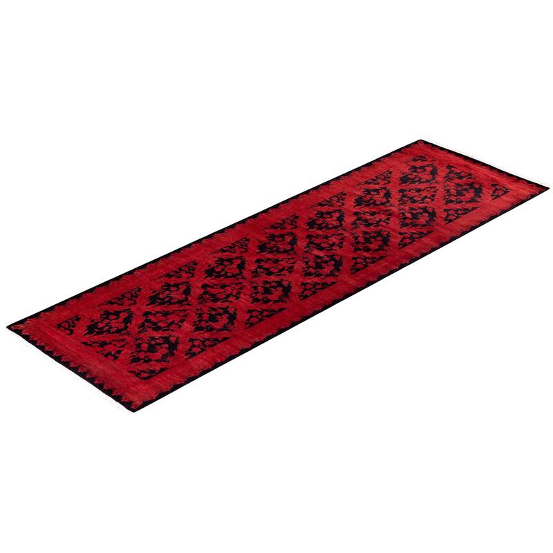 Overton Hand Knotted Wool Vintage Inspired Modern Contemporary Overdyed Red Runner Rug - 2' 5" x 7' 10"