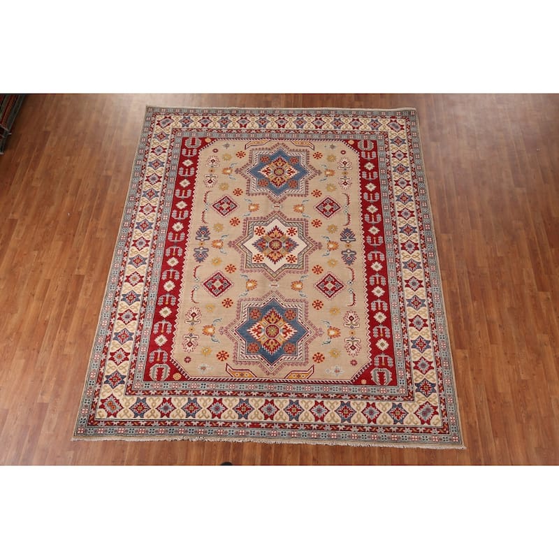 Hand Knotted Oriental 100% Wool Carpet Traditional Geometric Peach Kazak Area Rug - 10' 1'' X 8' 5''