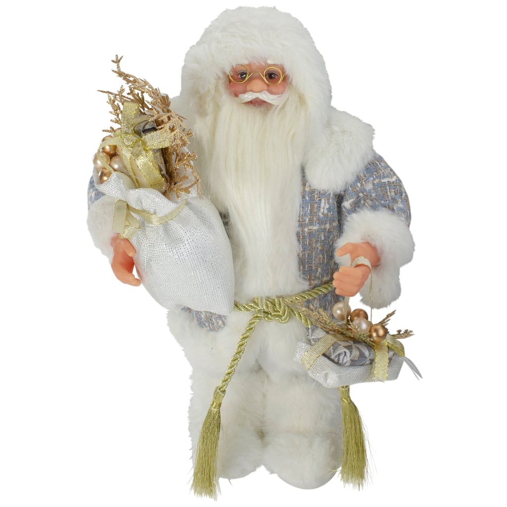 12" White Gold Santa Carrying a Full Sac Of Presents Figure