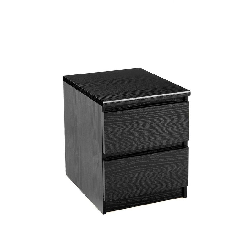 Nightstand with 2 Drawers - Modern Bedroom Side Table, Black Wood Grain Finish, Scratch Water Resistant
