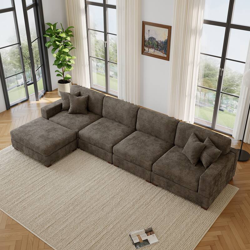 Modern Oversized Chenille Modular Sectional Sofa with Ottoman