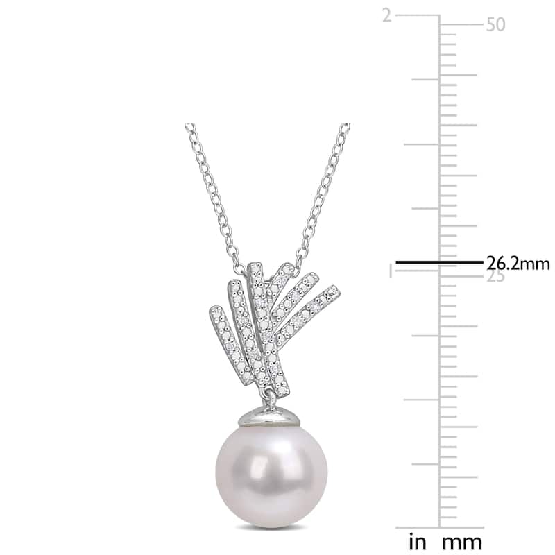 Miadora Cultured Freshwater Pearl & Diamond Accent Drop Necklace in Sterling Silver (11-12mm)