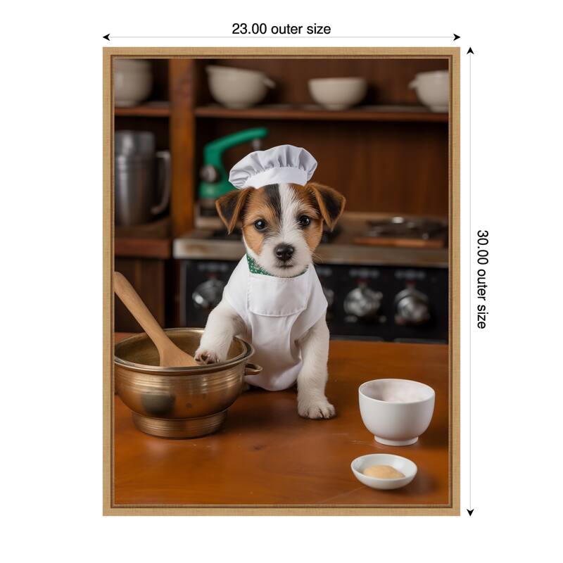 Jack Russell Puppy Chef by Andreas Magnusson Framed Canvas Wall Art - 23 x 30 in