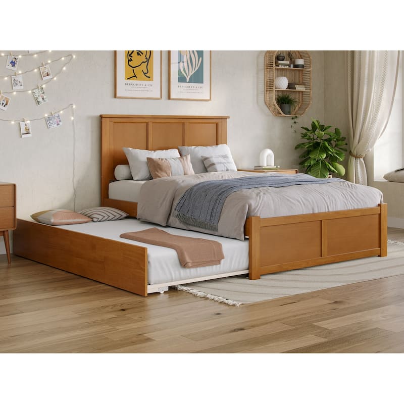 Madison Platform Bed with Footboard and Twin Trundle - Light Toffee - Full