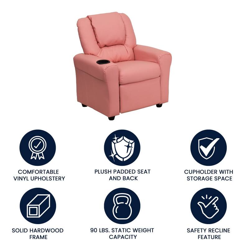 Contemporary Kids Recliner with Cup Holder and Headrest - 24"W x 21.5" - 36.5"D x 27"H