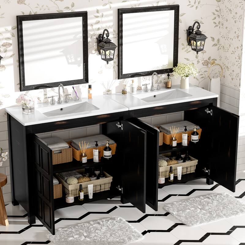 72" Bathroom Vanity Set with Double Vanities (Separate), 36" Ceramic Sink Bathroom Vanity 2-Piece Set, Bathroom Storage Cabinet - Espresso - 72 Inch