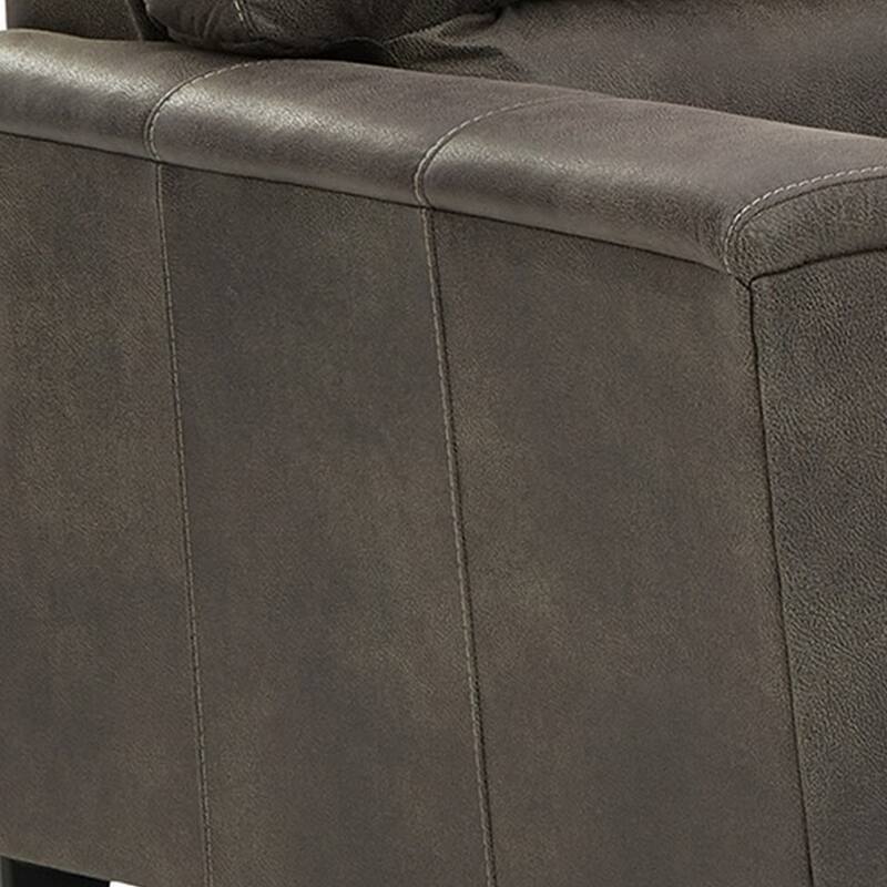 89 Inch Tufted Sofa, Gray Vegan Faux Leather, Stitched Accents, Track Arms