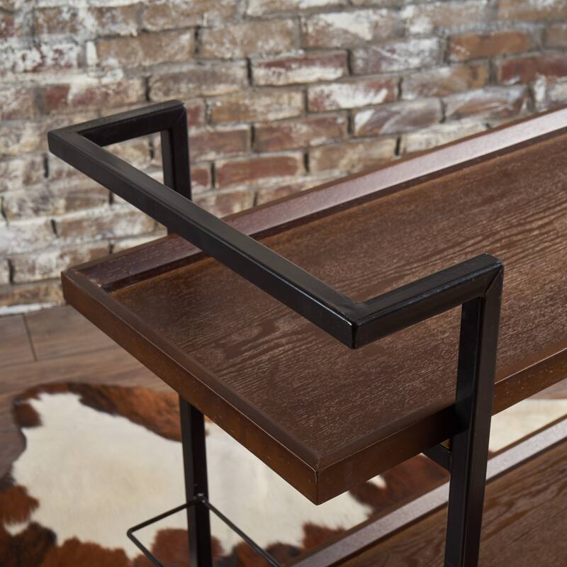 Gerard Modern Industrial 2-Tier Wood Bar Cart with Wheels by Christopher Knight Home - 38.00" W x 16.10" D x 33.00" H