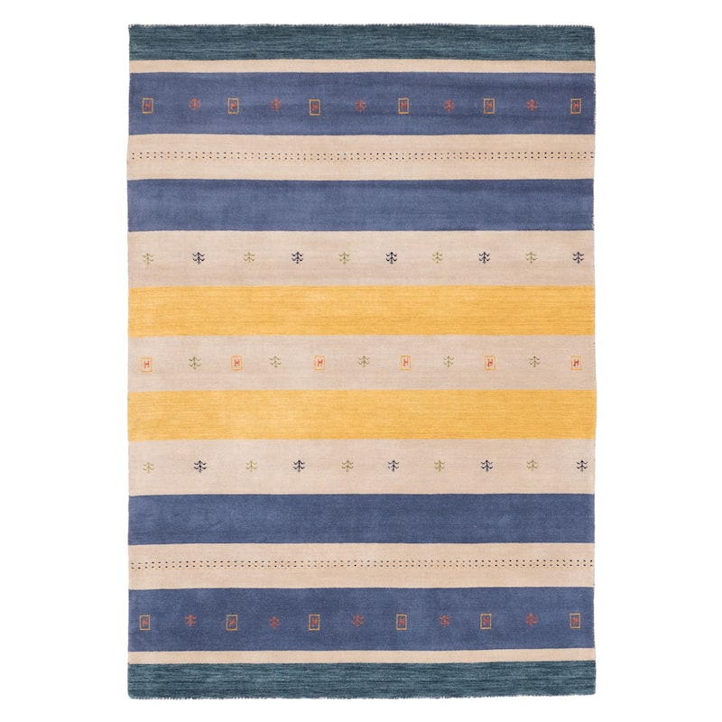 ECARPETGALLERY Hand Loomed Kashkuli Gabbeh Grey, Navy Wool Rug - 6'8 x 9'8