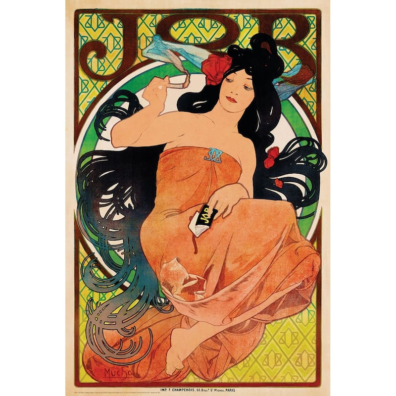 Job Yellow Alphonse Mucha Art Poster - 24 x 36 Inch