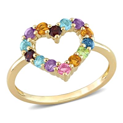 Miadora Multi-Color Gemstone Open Heart Ring in 10k Yellow Gold