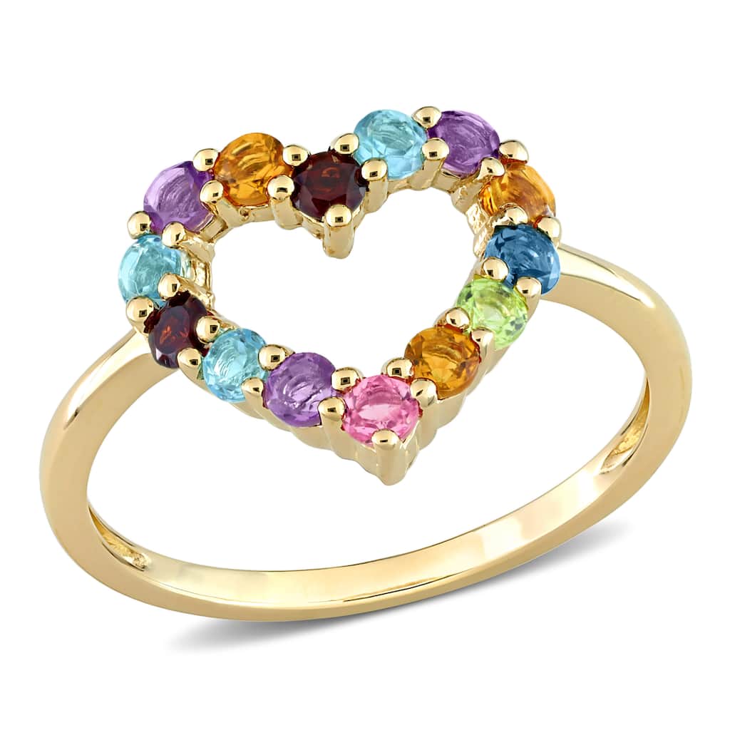 Miadora Multi-Color Gemstone Open Heart Ring in 10k Yellow Gold